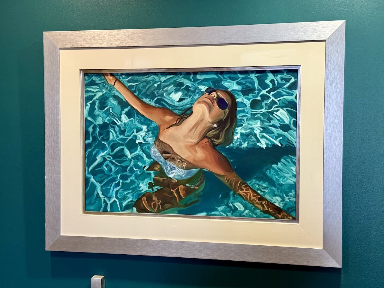 painting of a woman in the pool
