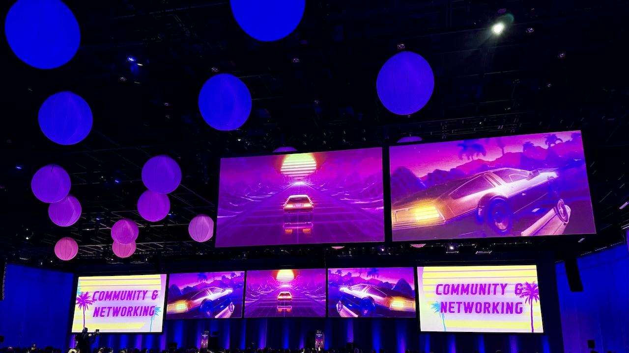 vaporwave lighting and slides on the main stage